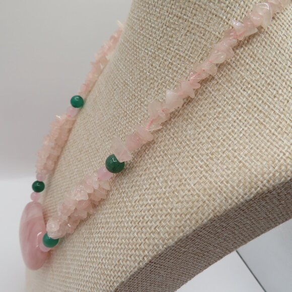 Rose Quartz and Nephrite Accent Stone Necklace - Picture 5 of 13
